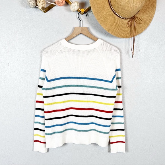 Faherty Throwback Crew Striped Sweater Organic Cotton Cashmere Waffle Knit Small - Picture 4 of 8